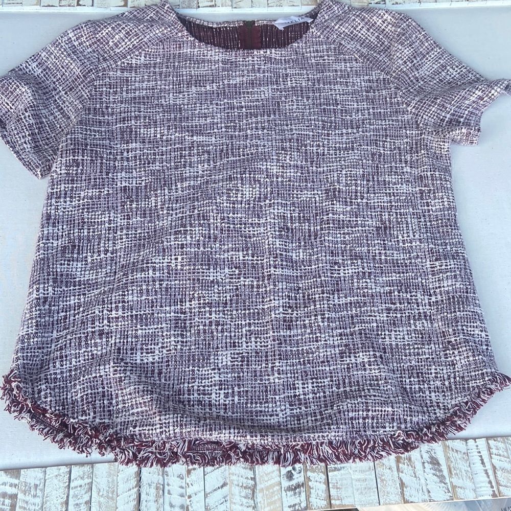 Emelia Burgundy Tweed Top Small Business Casual